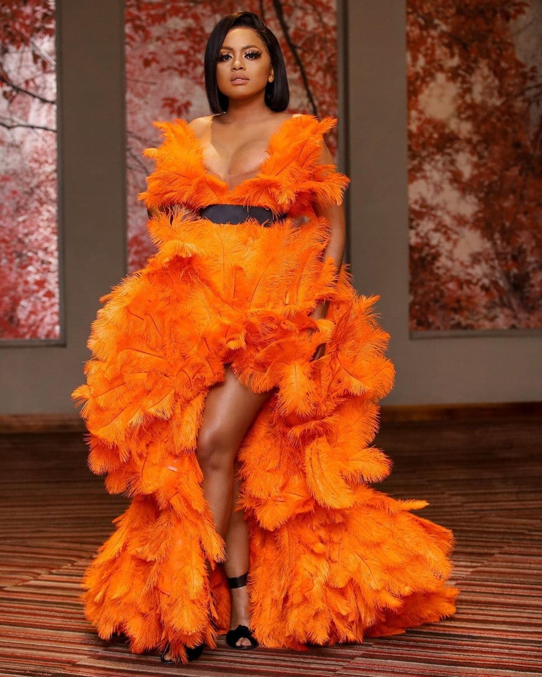 Lerato-kganyago-orange-feather-dress-the-most-rave-worthy-looks-on-women-across-africa-african-celebs-style