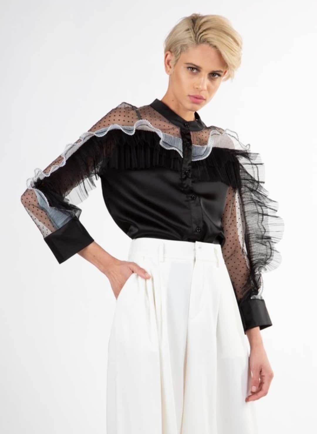 Black lerato-layered-ruffle-top For Fall Winter Spring Summer