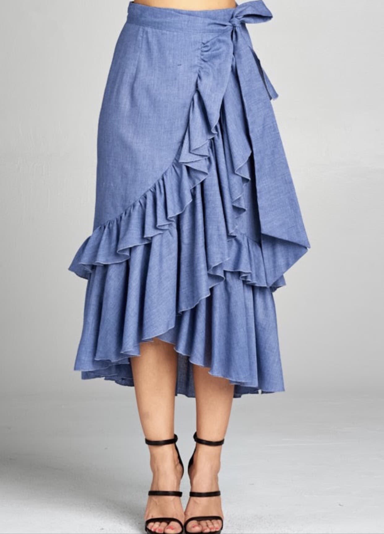 Airy Blue Ruffle Skirt For Fall Winter Spring Summer