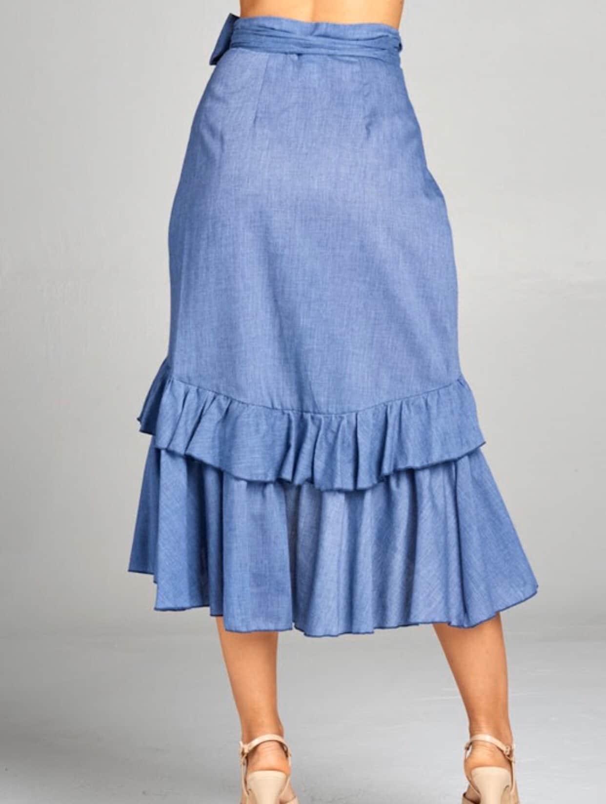 Airy Blue Ruffle Skirt
