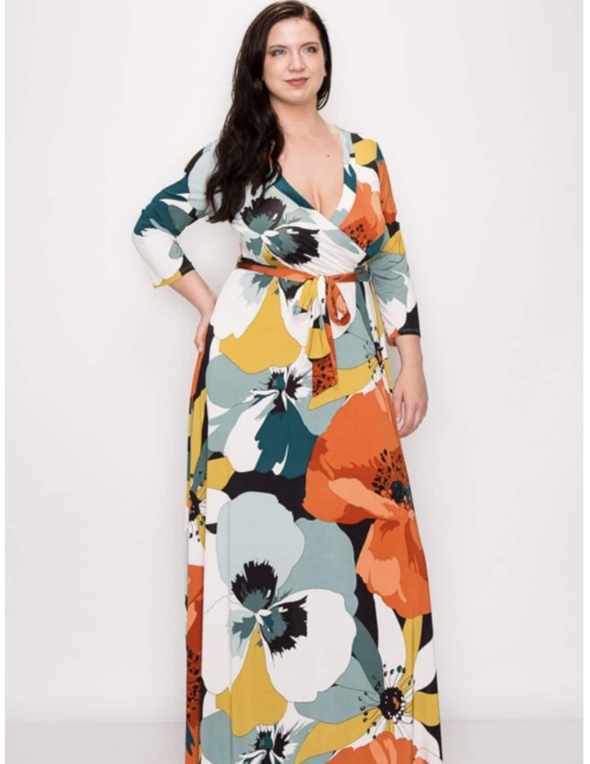 Gloria Venechia Print Maxi Wrap Dress - PLUS SIZE For Fall Winter Spring Summer