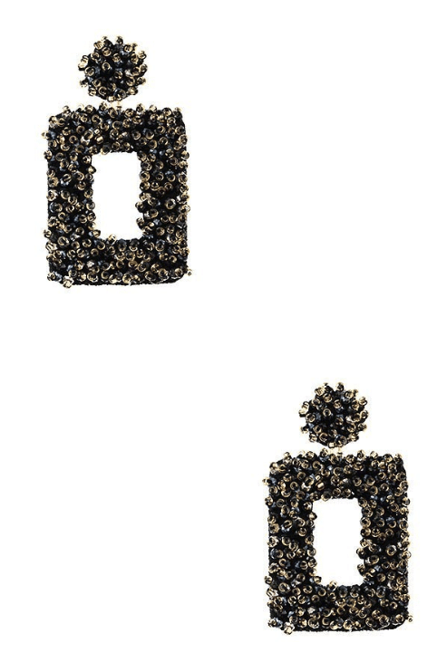 Dark Mint Beaded Open Square Drop Earrings