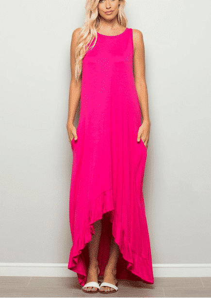 Pink SEMA RUFFLED MAXI DRESS WITH SIDE POCKET For Fall Winter Spring Summer