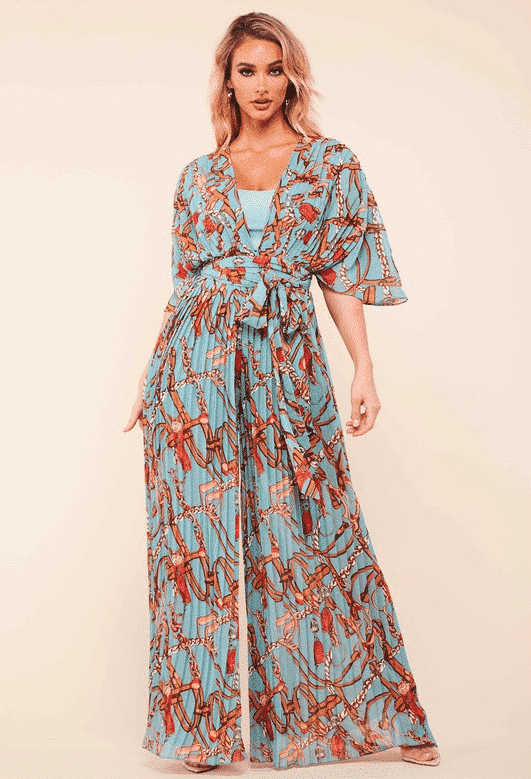 Blue Coral Pam Belted Print Jumpsuit For Fall Winter Spring Summer