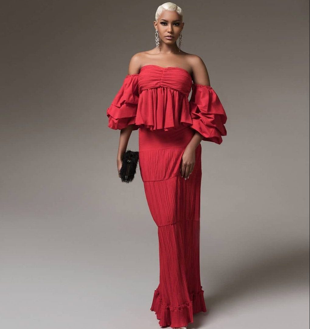 Red Diana Ruffle Pleated Skirt and Top Set For Fall Winter Spring Summer part wedding cocktail events
