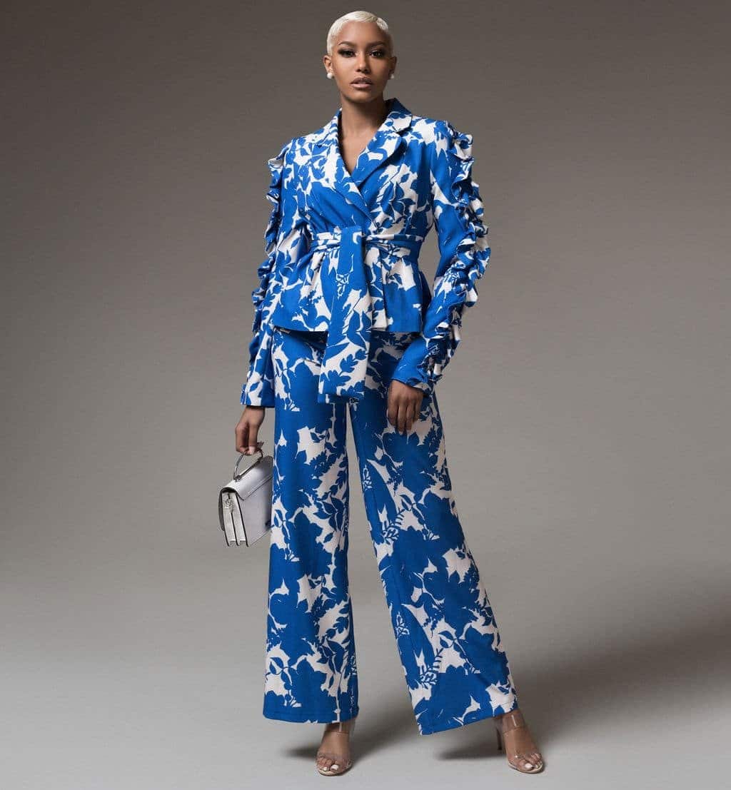 Ms Independent Blue and White Floral Suit Set