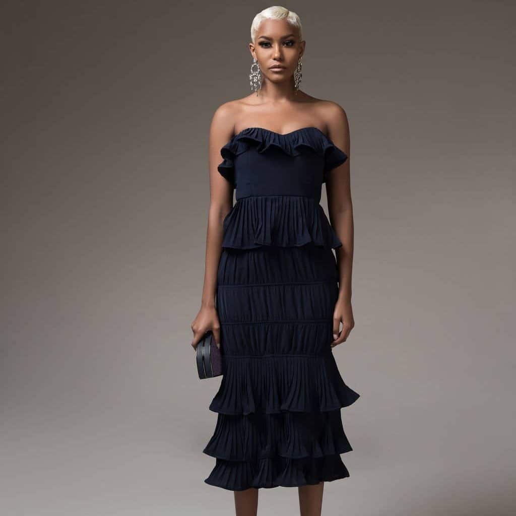 Navy Olivia Tube Dress For Fall Winter Spring Summer Wedding Cocktail Party Event