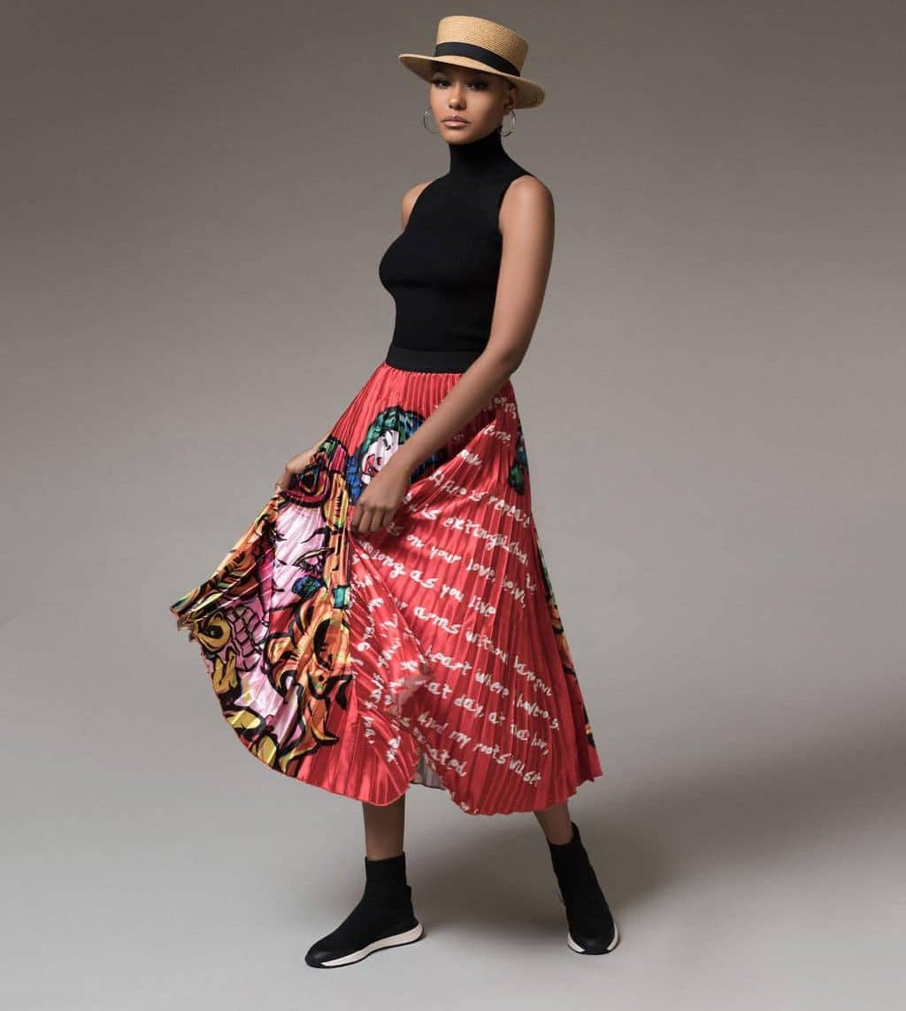 Red ChiChi Graphic Pleated Skirt For Fall Winter Spring Summer