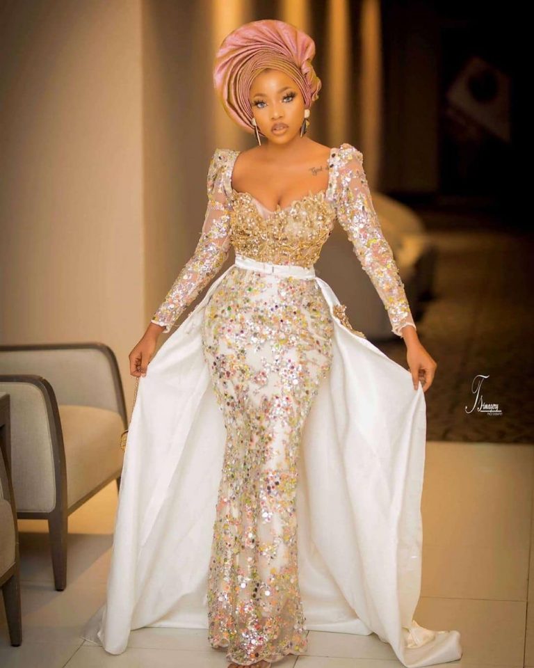 The Latest Long Aso Ebi Gowns In Best Colours For This Wedding Season