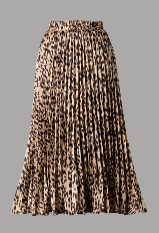 Sade Animal Print Pleated Woven Midi Skirt For Fall Winter Spring Summer