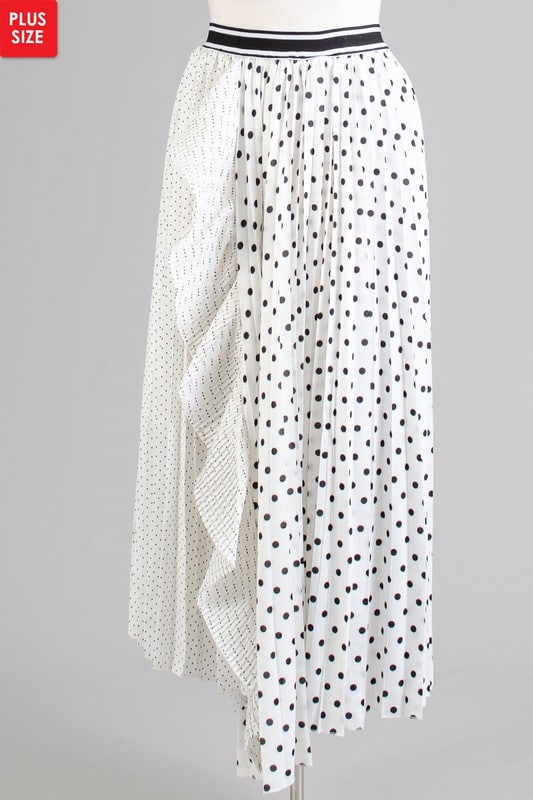 White Jolie Pleated Dual Sized Polka Dot Ruffle Skirt