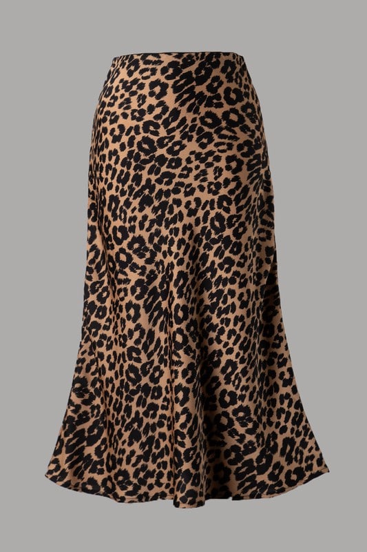 Ife Animal Print Woven Midi Skirt For Fall Winter Spring Summer