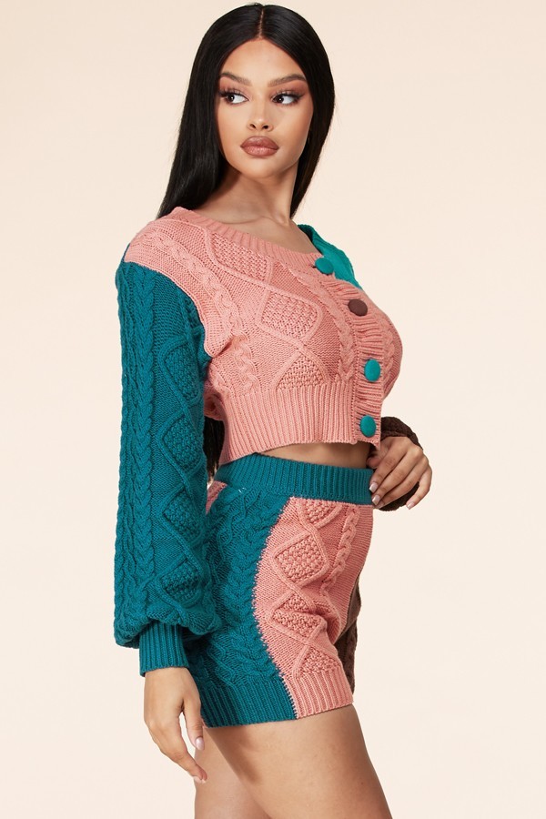 Tessy Chunky Knit Colourblock Sweater Set For Spring Summer Fall Winter
