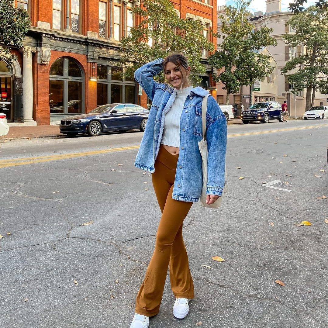 Flare leggings + denim jacket