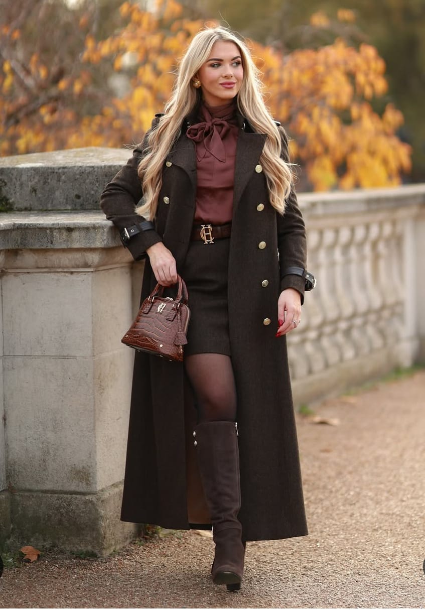 Tweed trench coat for retro vibes