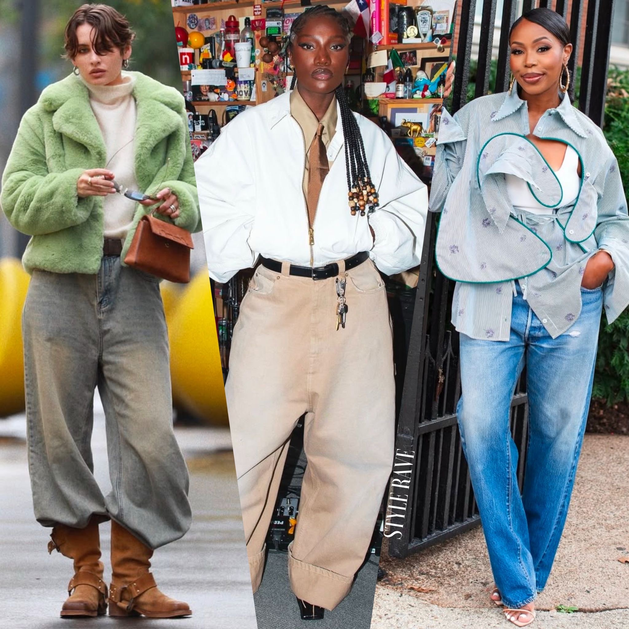 three women showing how to style womens boyfriend jeans