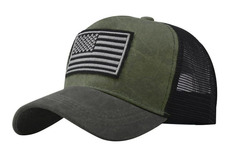 army green and black trucker hat